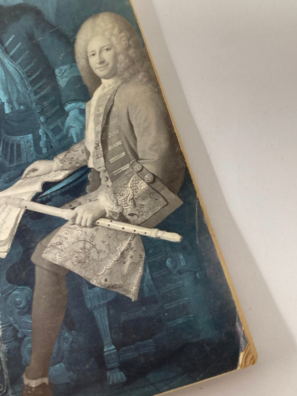 Detail of the VTG Gramophone Magazine August 1975 cover featuring an illustration of a gentleman in historical attire, promoting classical music, specifically Johann Sebastian Bach.