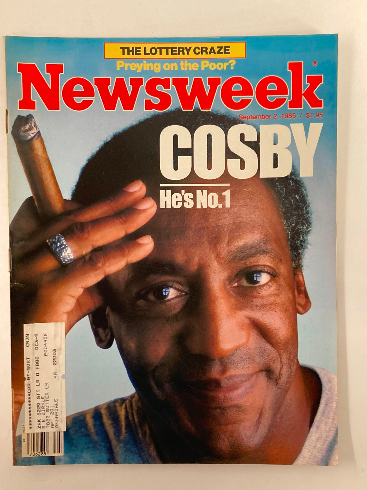 Cover of VTG Newsweek Magazine from September 2, 1985 featuring Bill Cosby with the headline 'He's No. 1' along with the title 'The Lottery Craze'. This vintage magazine serves as a snapshot of American culture in the mid-1980s.