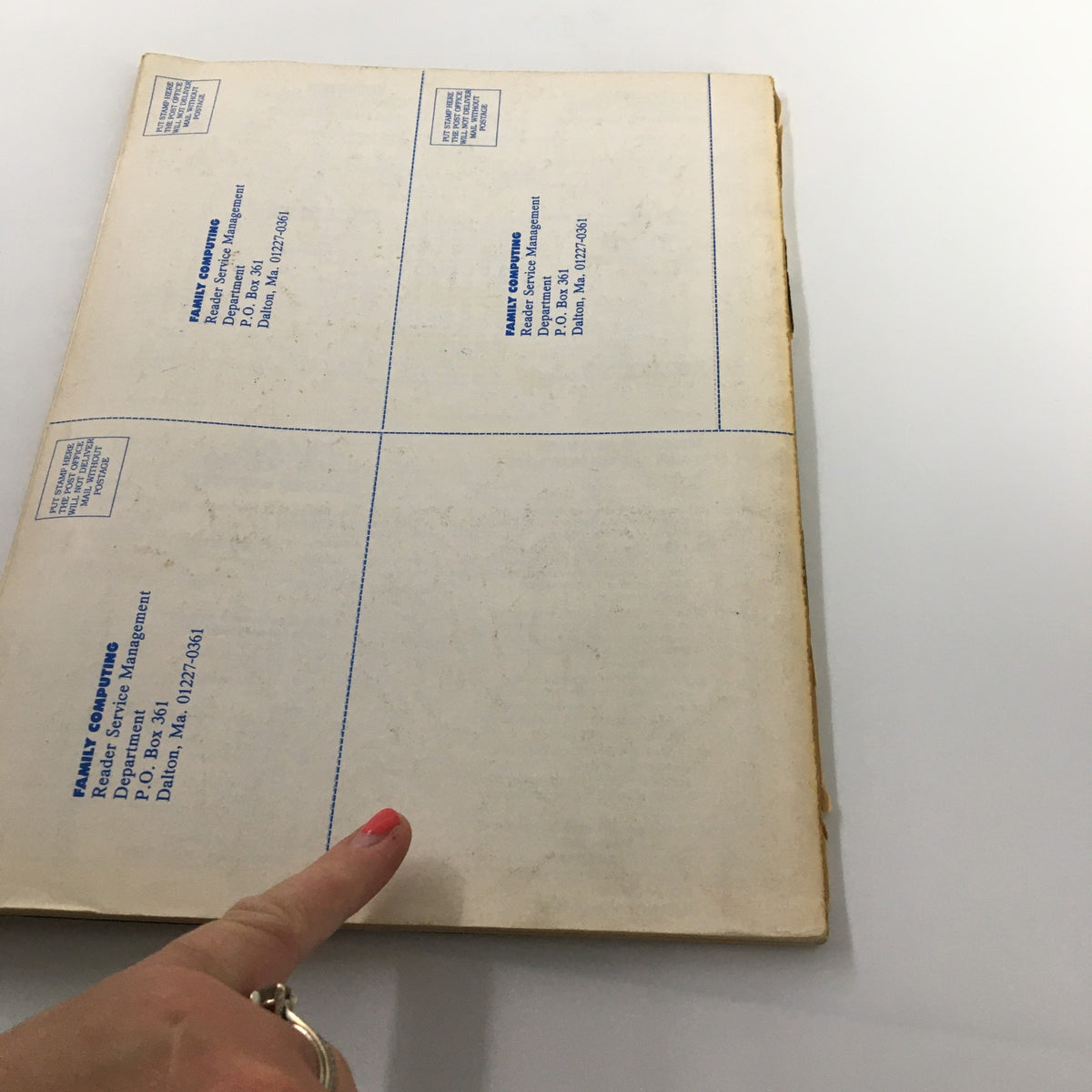 Back cover of VTG Family Computing Magazine June 1984, displaying mailing information and service management details.