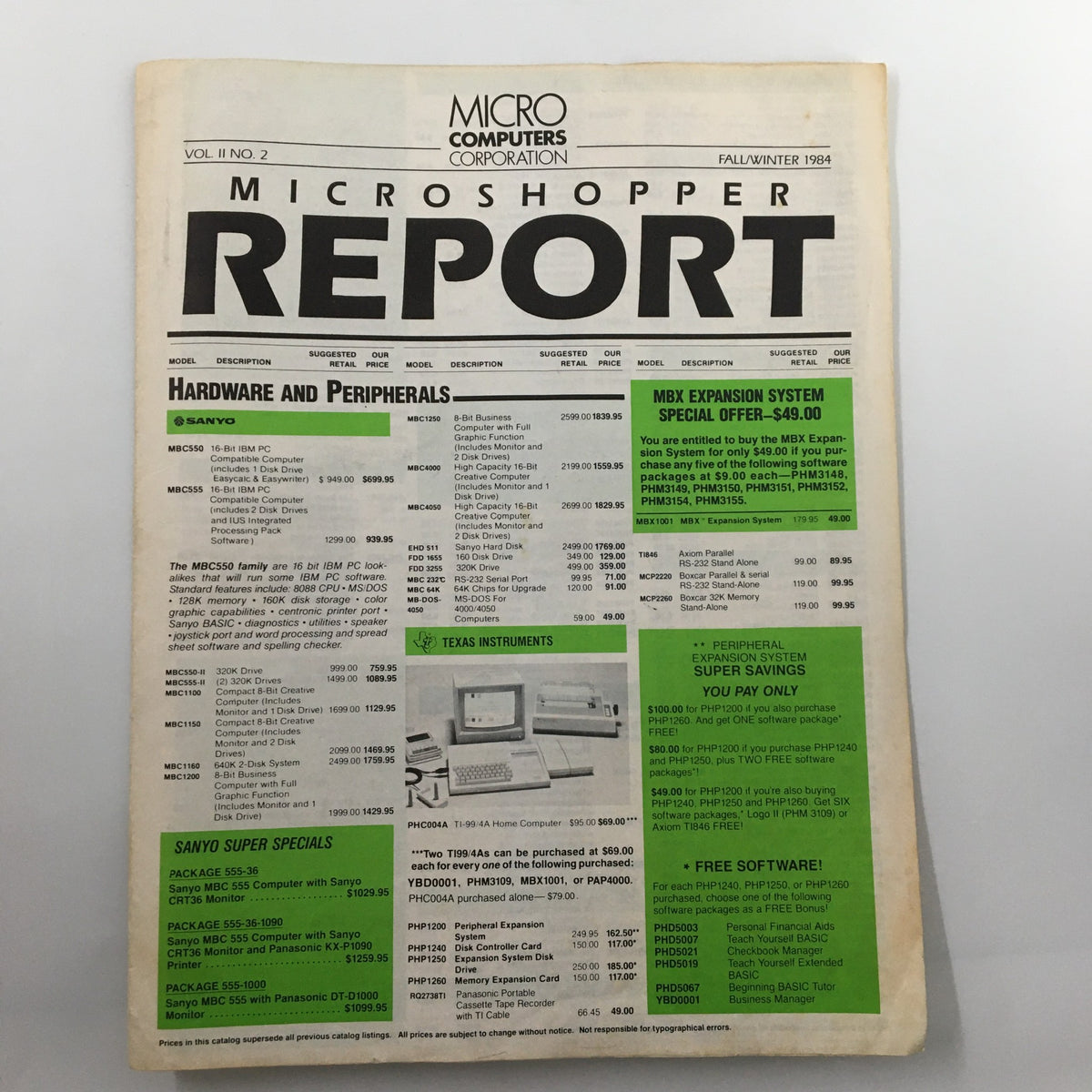 Cover page of VTG Microshopper Report Magazine Fall 1984 featuring articles on Hardware and Peripherals.