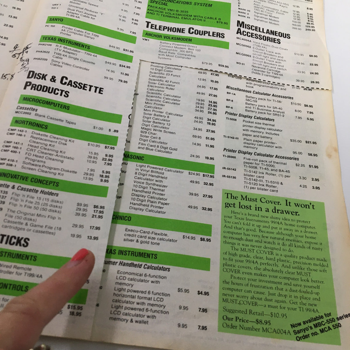 Interior page of VTG Microshopper Report Magazine Fall 1984 showcasing a list of Disk & Cassette Products and pricing.