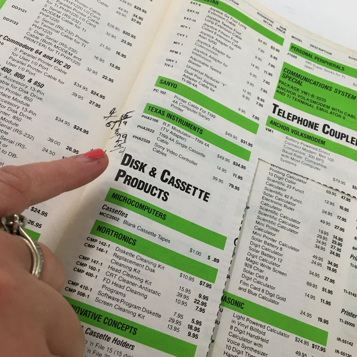 Interior page of VTG Microshopper Report Magazine Fall 1984 detailing additional Disk & Cassette Products with highlighted prices.