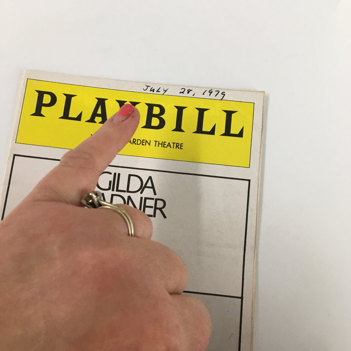 1979 Playbill Winter Garden Theatre Gilda Radner Live from New York, close-up of the cover showing the date July 28, 1979.