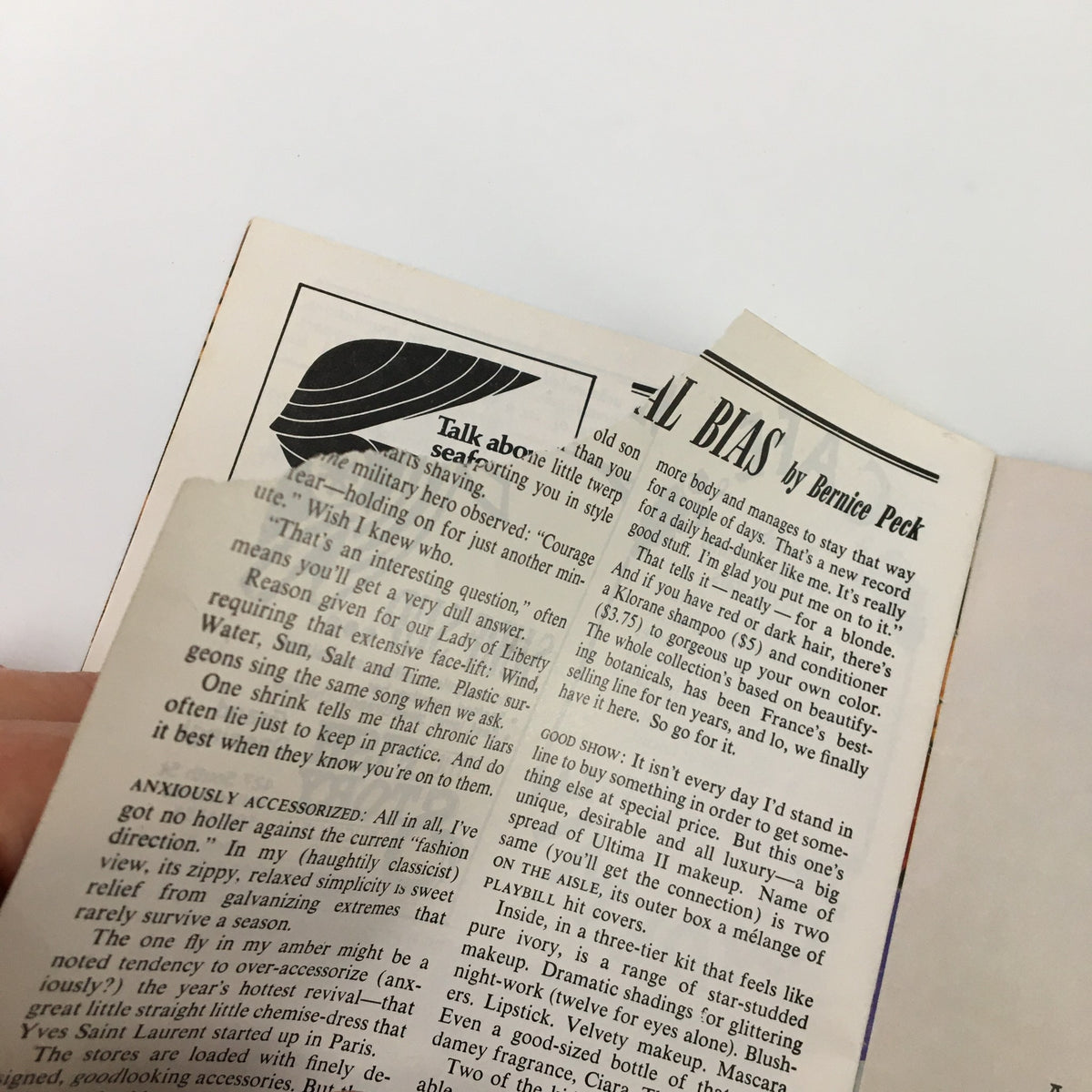 Image of a page featuring an article titled 'All Bias' from the 1982 Playbill for Walnut Street Company’s A Flea in Her Ear, showcasing vintage typography and style.