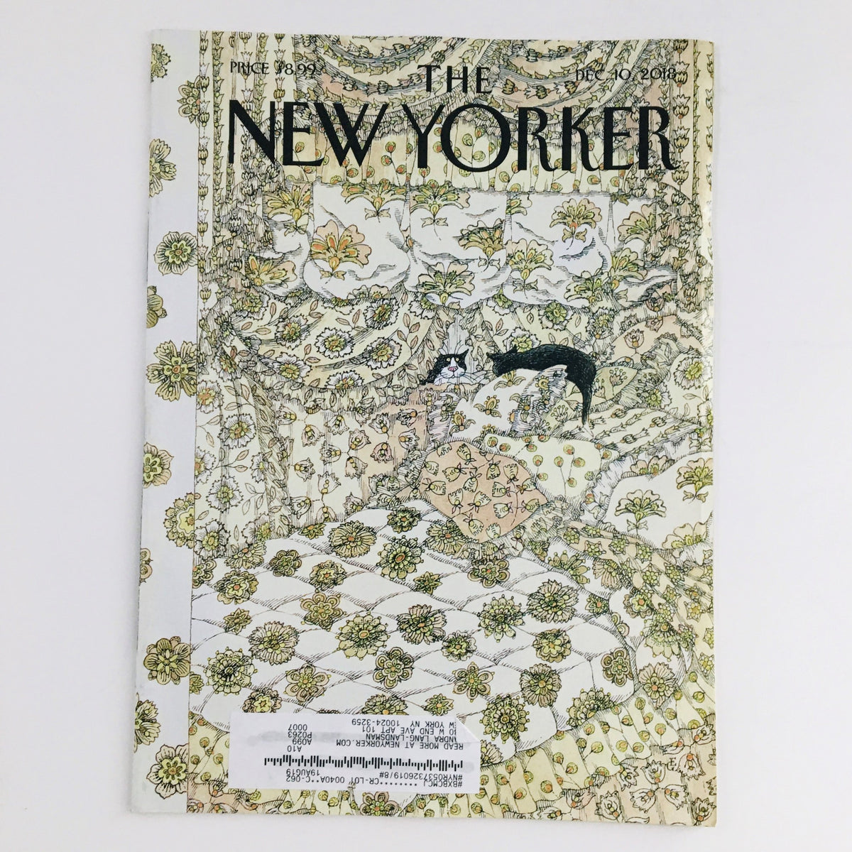 The New Yorker December 10 2018 Full Magazine Cover by Edward Gorey featuring intricate illustrations of floral patterns and whimsical characters.