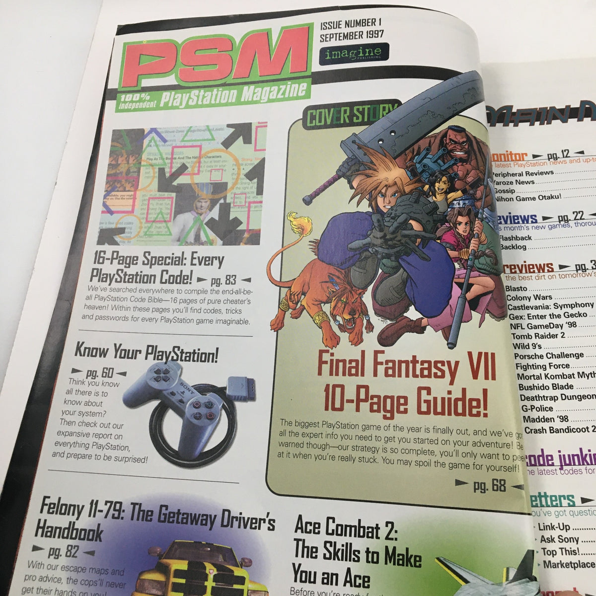 Cover page of PlayStation Magazine September 1997 featuring Final Fantasy VII 10-Page Guide and gaming visuals.