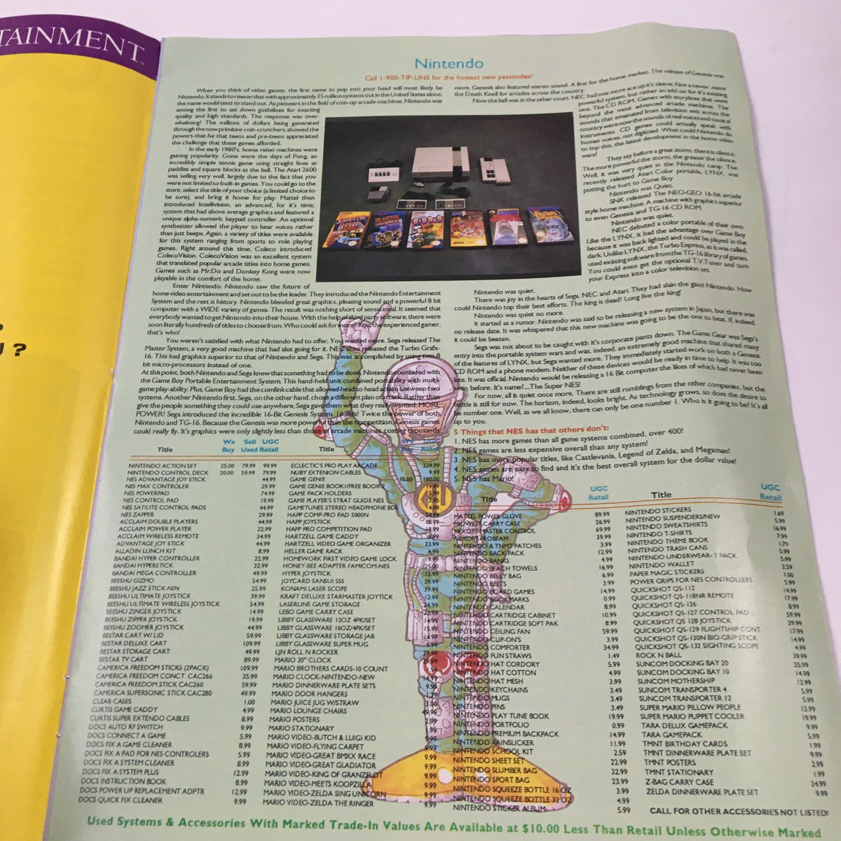 Interior page of Beyond Gaming Magazine #4 featuring an article on Nintendo games, highlighting the classic NES console and game listings.