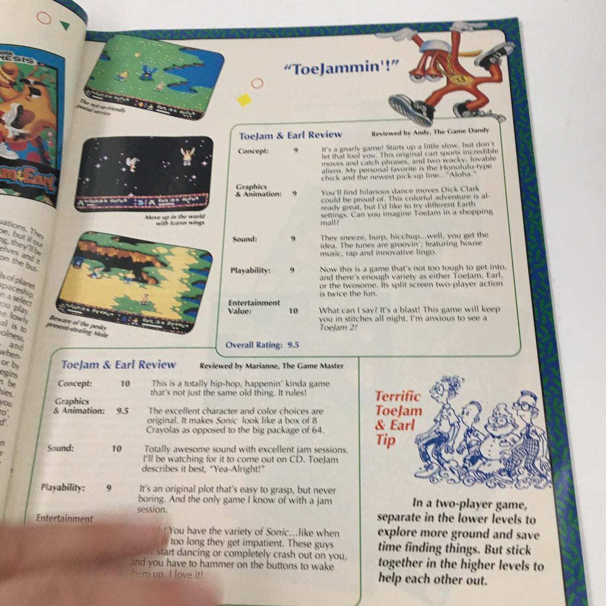 Game Informer Magazine November 1991 SEGA's ToeJam & Earl Strategy Tips & Review - pages featuring ToeJam & Earl game review, including graphics, sound, and playability ratings.