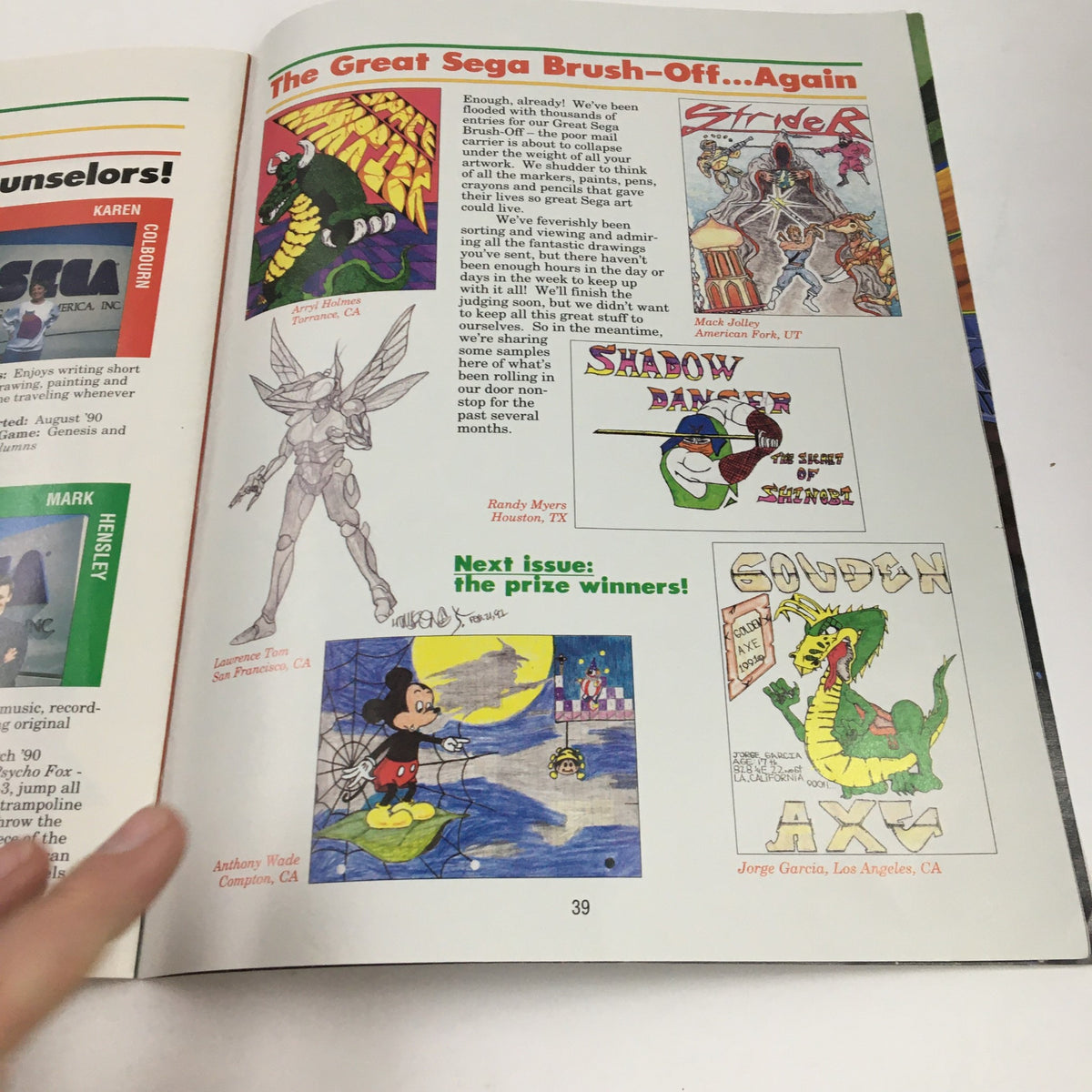 Illustration showcasing 'The Great Sega Brush-Off' in SEGA Visions Magazine Summer 1991, displaying fan art for various SEGA games submitted by readers.