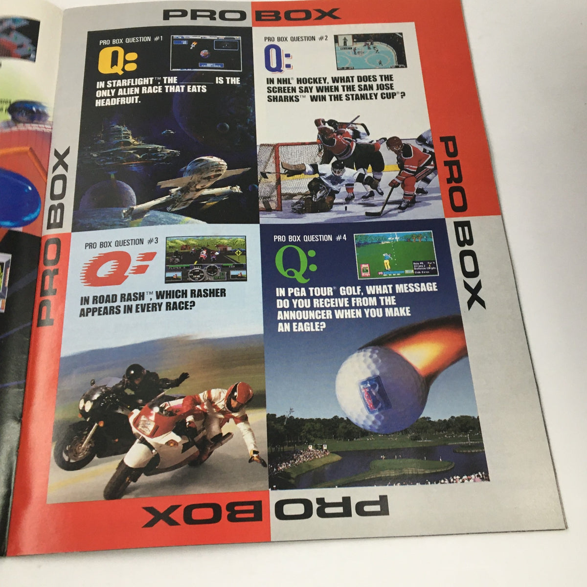 Quiz page from SEGA Visions Magazine Winter 1991, titled 'Pro Box,' featuring trivia questions related to various video games.