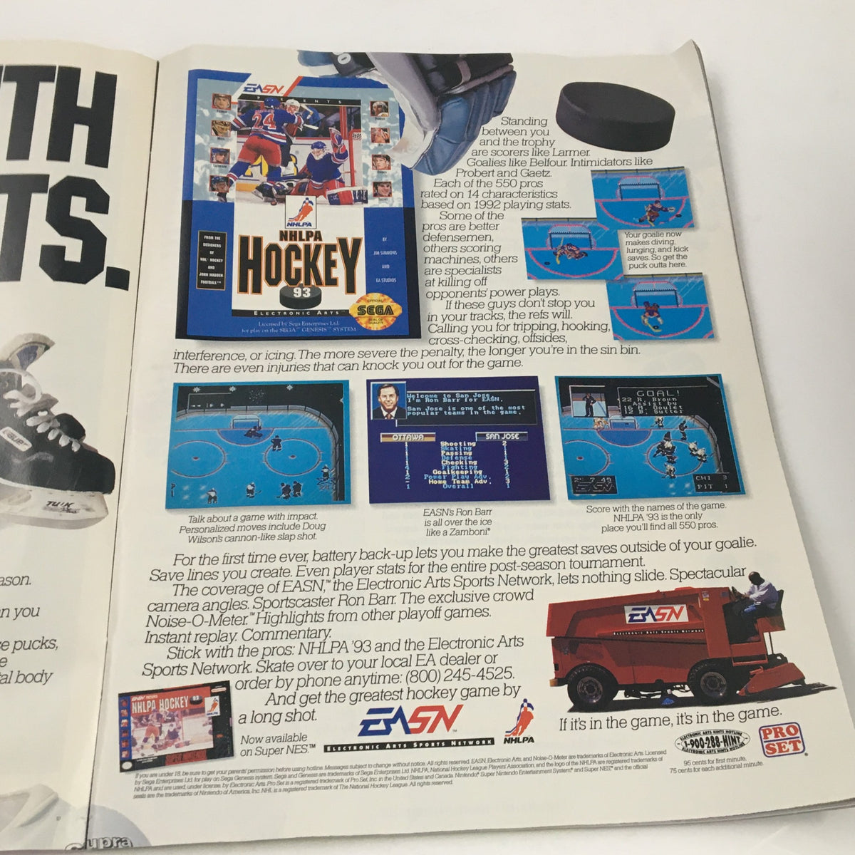 Sega Visions Magazine November 1992 advertisement for NHLPA Hockey with game screenshots and features, showcasing Sega's gaming innovations.