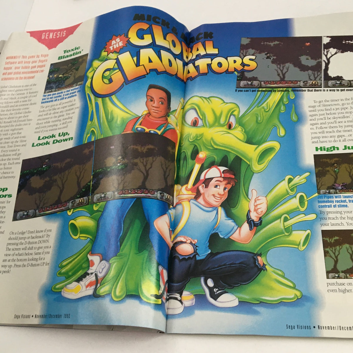 Sega Visions Magazine November 1992 featuring Global Gladiators with artwork and game tips.