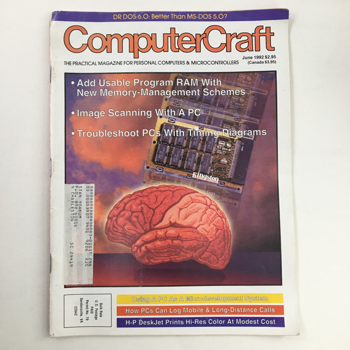 Cover of Computer Craft Magazine June 1992 featuring troubleshooting PCs with timing diagrams, highlighting vintage computing technology and features such as adding usable RAM and image scanning.