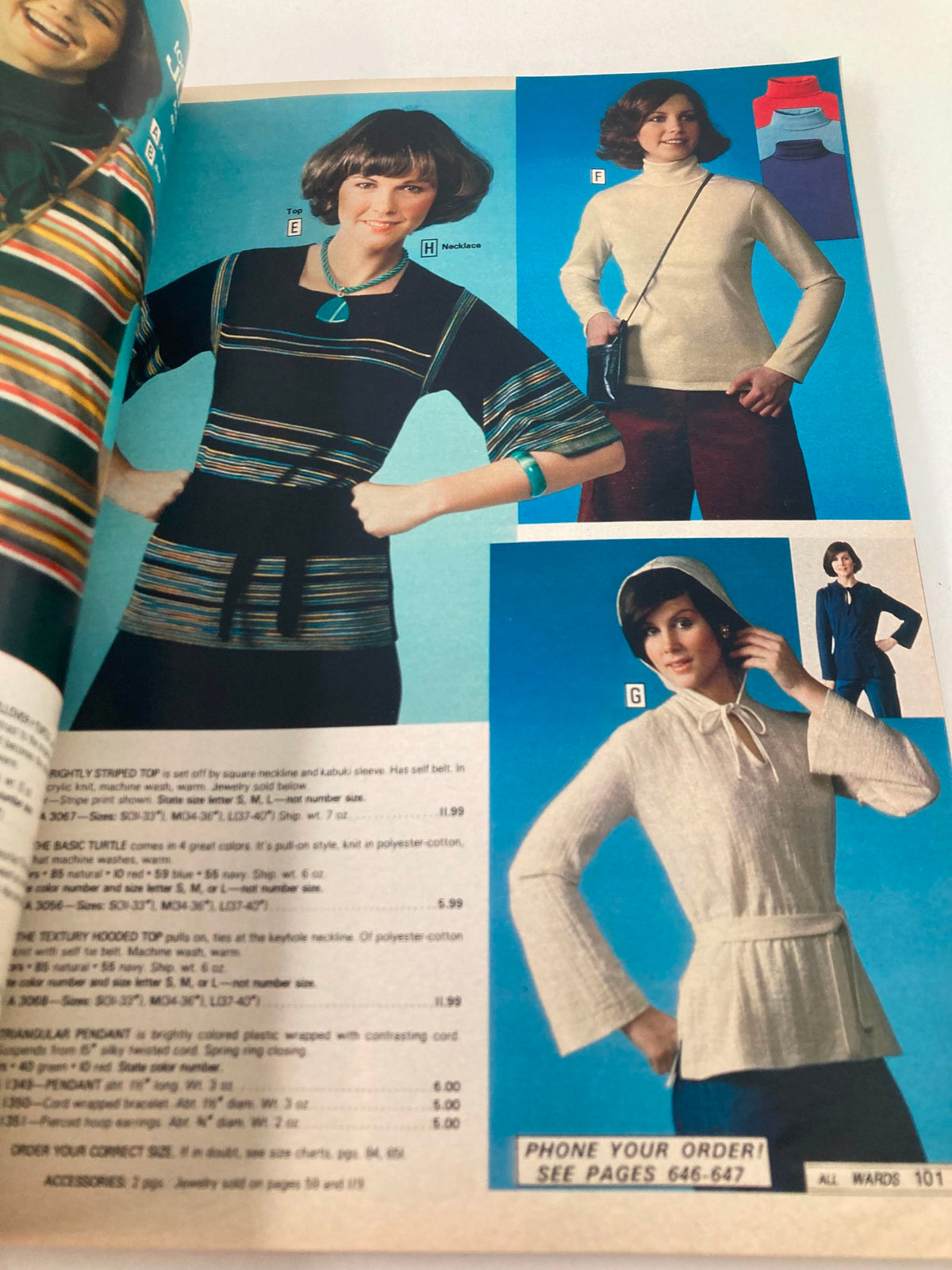 1977 Fall & Winter Montgomery Ward & Co. Catalog showcasing vintage women's clothing styles, including striped tops and turtlenecks. It features models displaying retro fashion trends from the late 1970s.