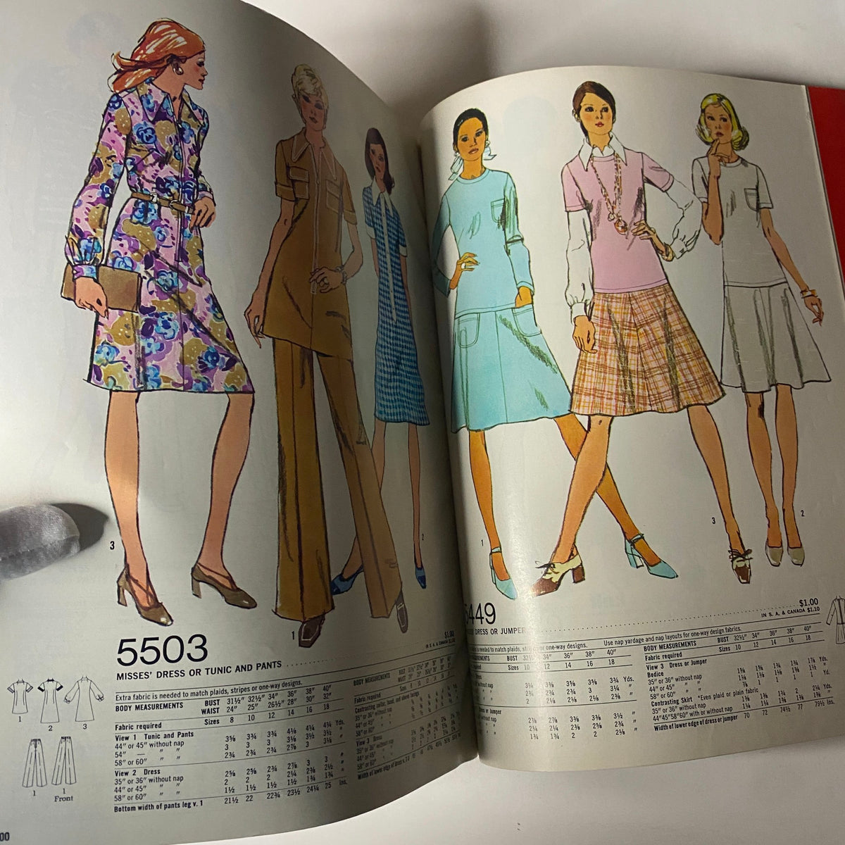 1973 Simplicity Spring Summer School Catalog showcasing a range of stylish sewing patterns, including dresses, tunics, and pants, with creative designs for home sewers.