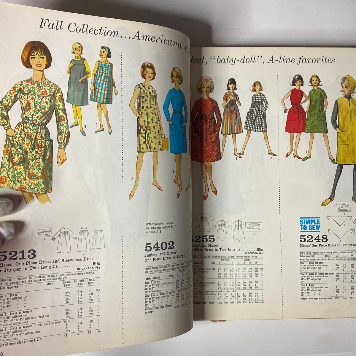 1964 October Simplicity Fall Catalog featuring a variety of sewing patterns for stylish dresses and jumpers, highlighting the mid-1960s fashion aesthetics.