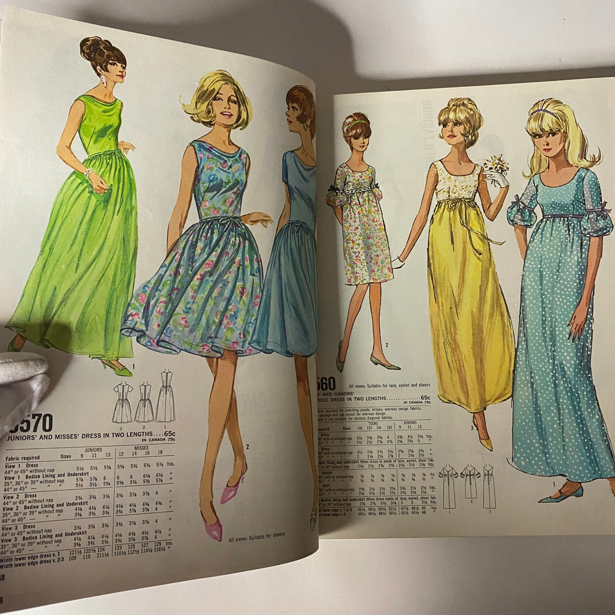 1967 January Simplicity Catalog showcasing various sewing patterns for juniors and misses dresses, highlighting vibrant colors and floral designs alongside detailed sewing instructions.