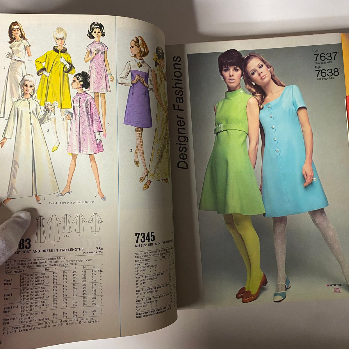 1968 September Simplicity Catalog featuring designer fashion illustrations, showcasing stylish dresses and coats with a vibrant color scheme, emblematic of the era.