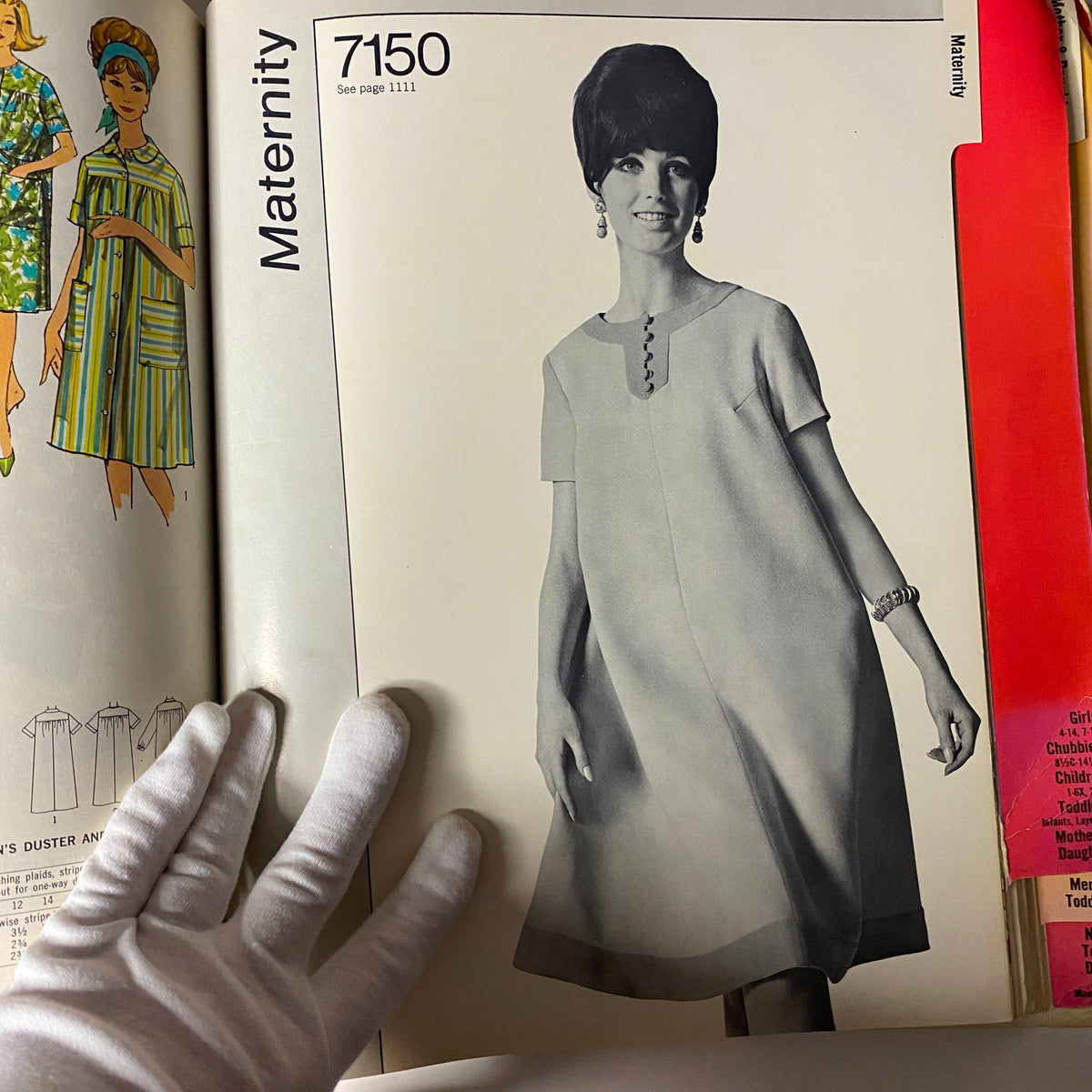 1968 September Simplicity Catalog page focused on maternity fashion, showing chic maternity dresses alongside colorful designs for women.