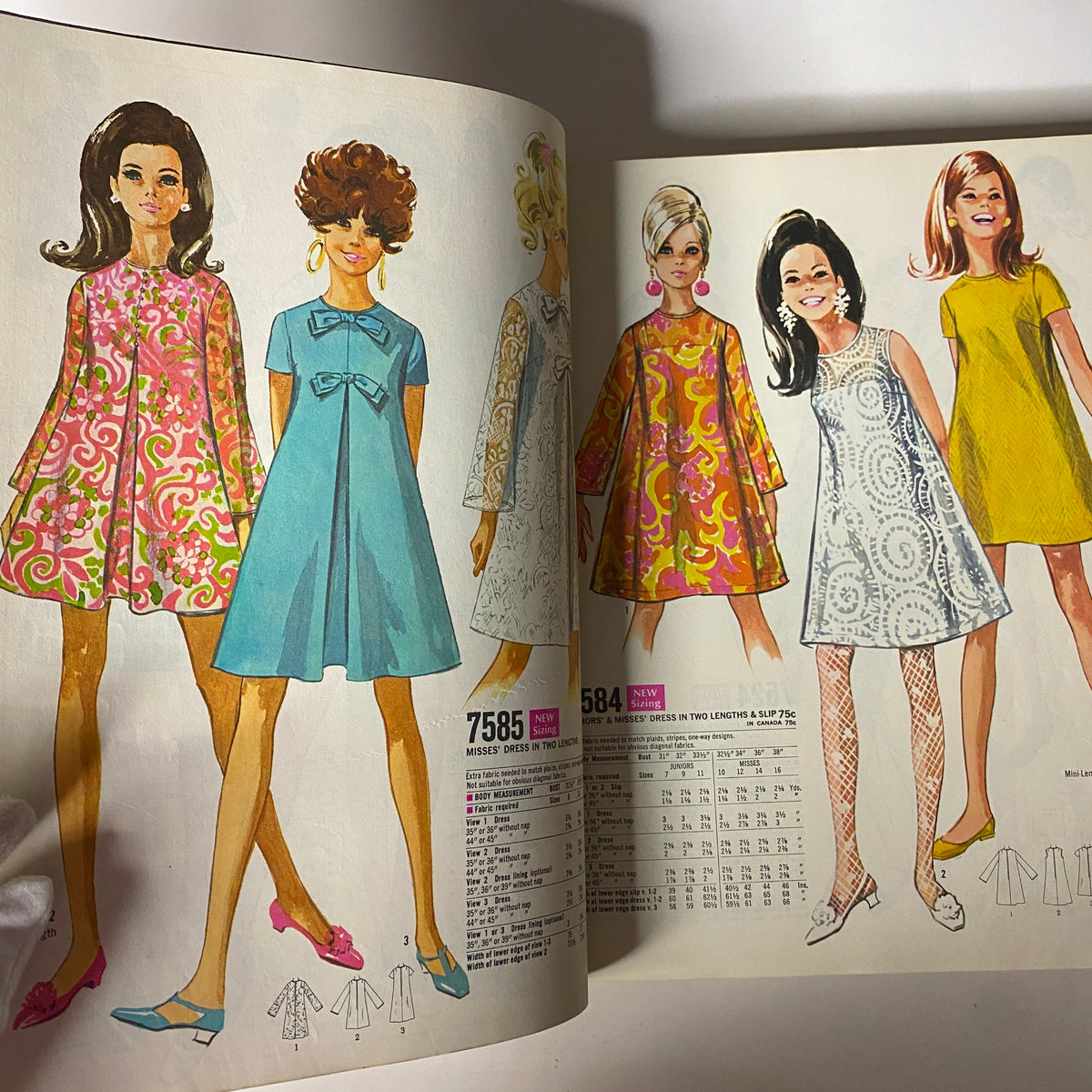 1968 August Simplicity Catalog Sewing Pattern featuring stylish Misses' dresses in vibrant colors and patterns, showcasing iconic 1960s fashion elements.
