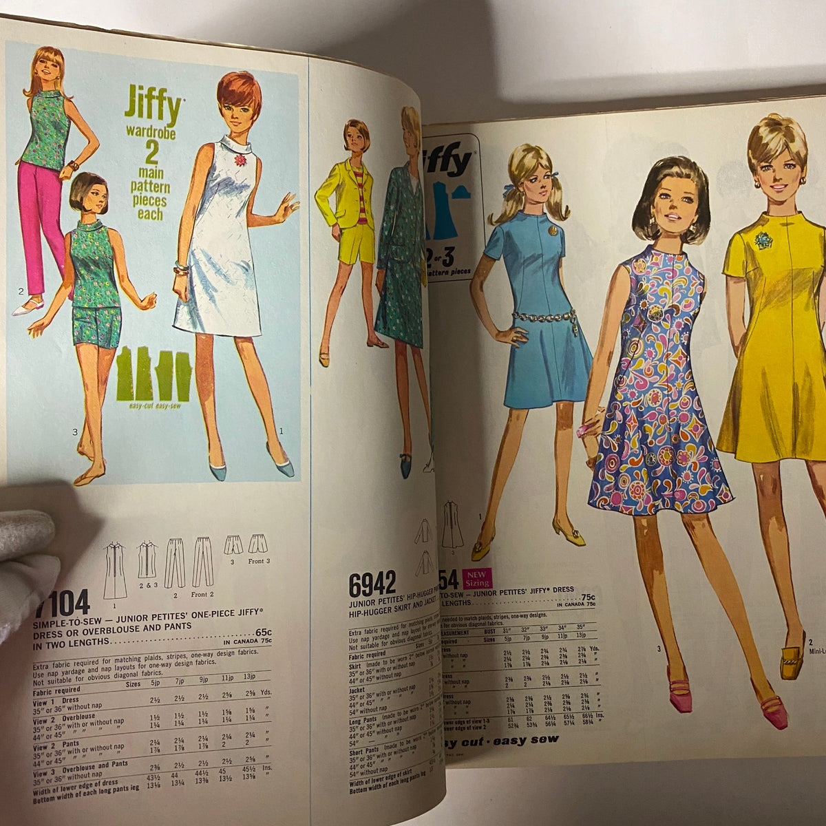1968 August Simplicity Catalog Sewing Pattern displaying Jiffy wardrobe designs including dresses and pants in trendy styles, highlighting simplicity in sewing.