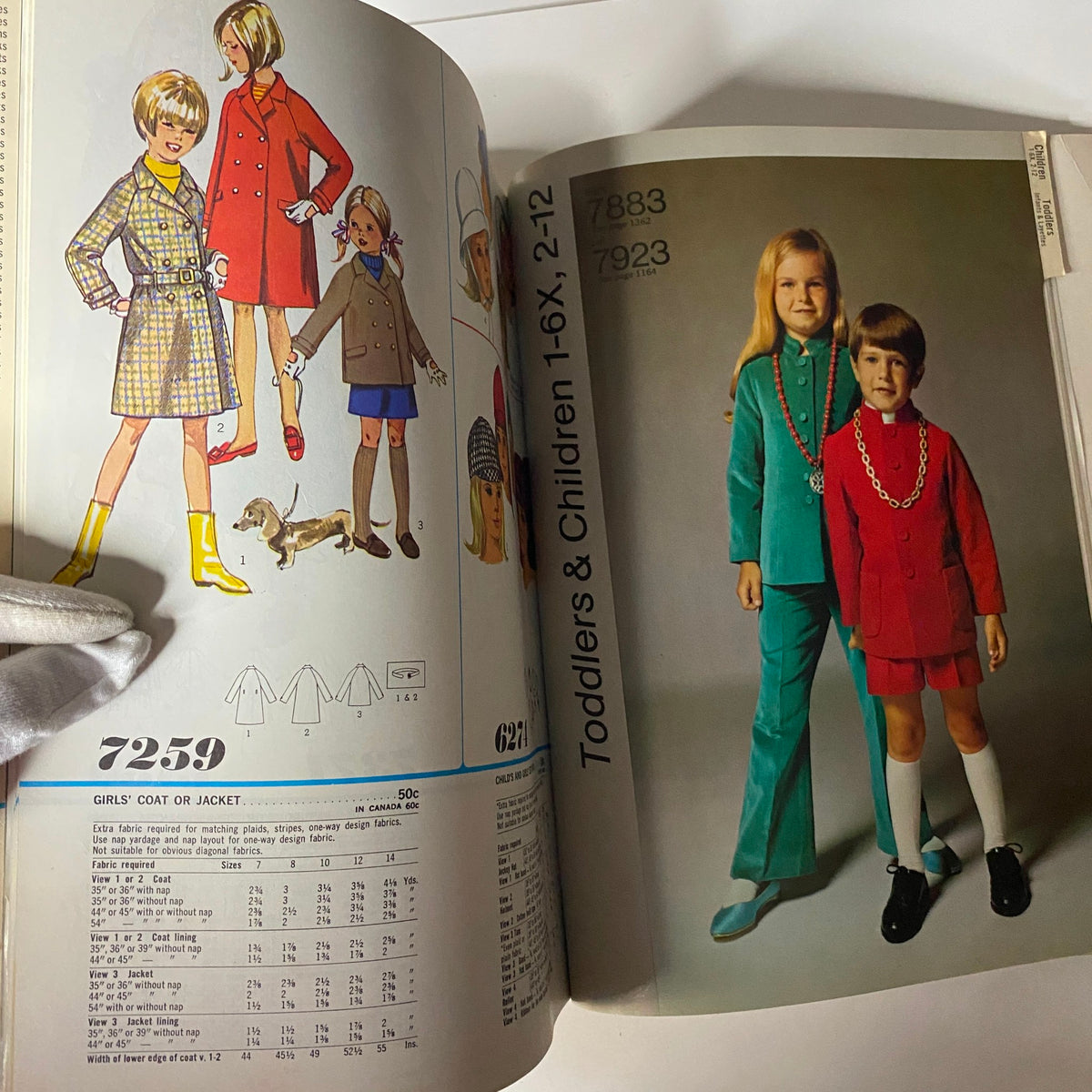 1968 December Simplicity Catalog Sewing Pattern presenting children's clothing options and stylish outerwear for toddlers, offering inspiration for sewing projects.