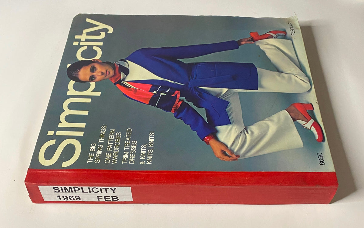 Side view of the 1969 February Simplicity Spring Catalog highlighting its vibrant cover and spring-themed fashion features.