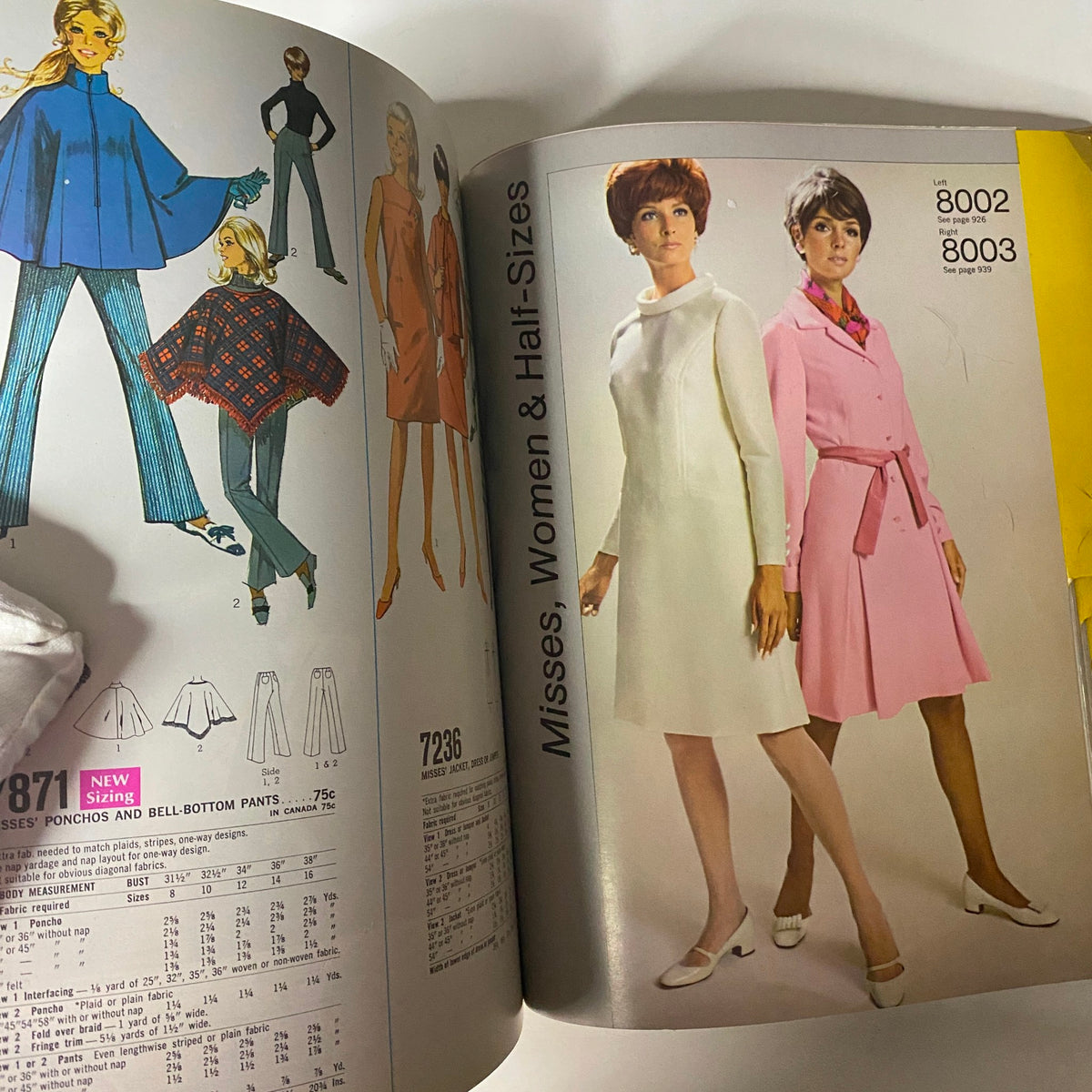 1969 May Simplicity Catalog Sewing Pattern showcasing misses' and women's fashion styles including ponchos, dresses, and coats inspired by retro designs.