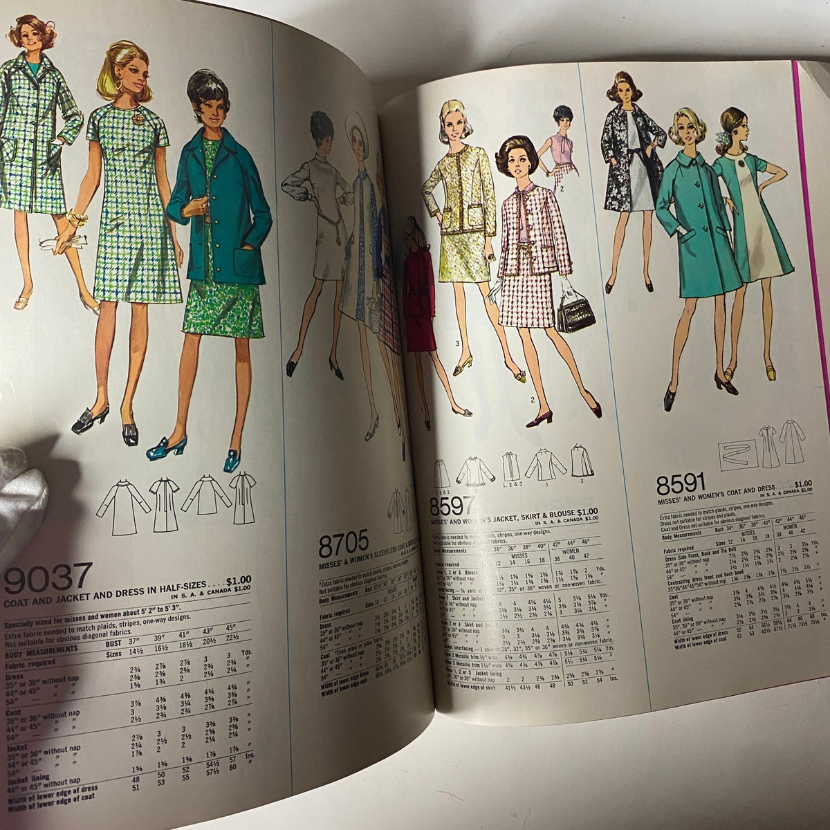 1971 April Simplicity Spring Catalog emphasizing coats and jackets with sewing patterns 9037, 8591, and 8705, catering to vintage clothing enthusiasts.
