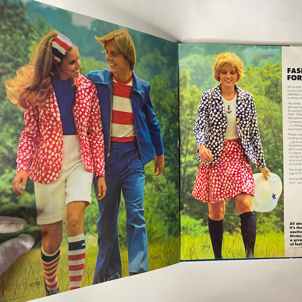 Models showcasing 1972 Spring and Summer fashions from the Simplicity Catalog, featuring vibrant outfits and accessories inspired by early 1970s style.