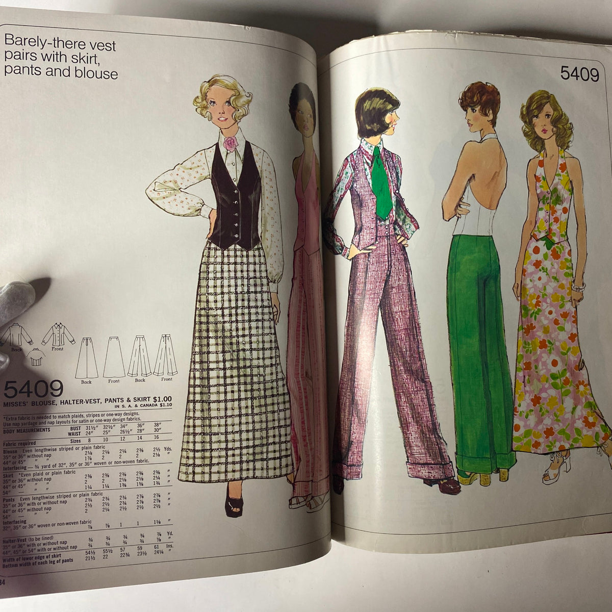 1972 December Simplicity Catalog displaying Misses blouse and pants patterns 5409 in stylish designs, perfect for vintage fashion enthusiasts.
