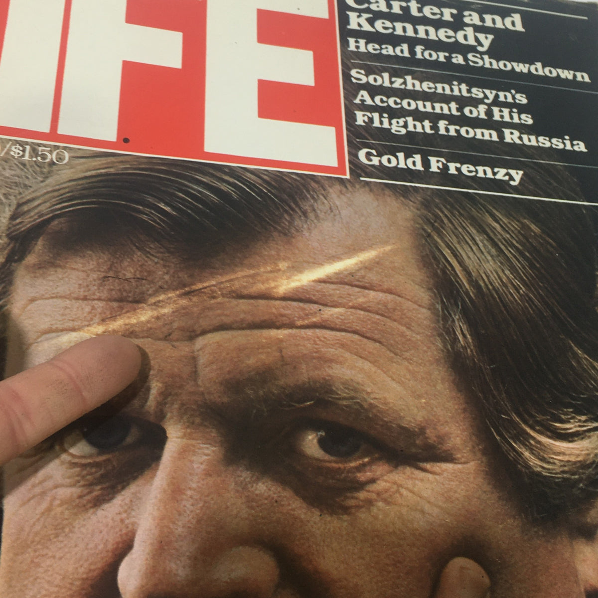 Close-up of the cover of Vintage Life Magazine, November 1979, highlighting Ted Kennedy's face and details of the magazine's title and pricing.