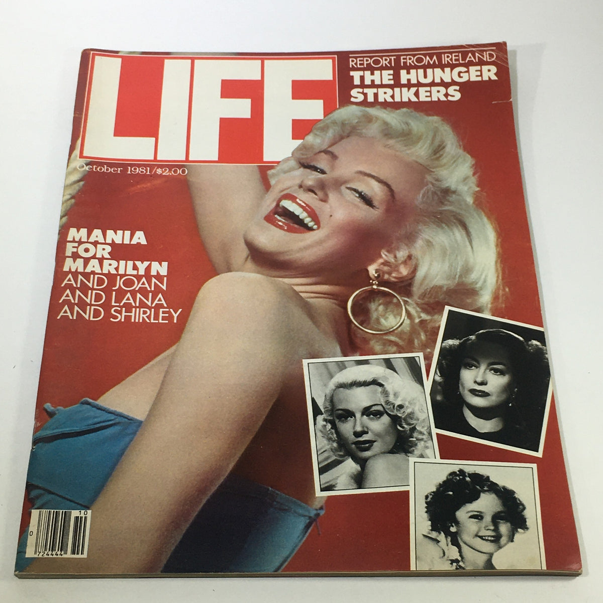 VTG Life Magazine Cover for October 1981 featuring Marilyn Monroe, along with images of Joan Crawford, Lana Turner, and Shirley Temple, showcasing classic Hollywood glamour.