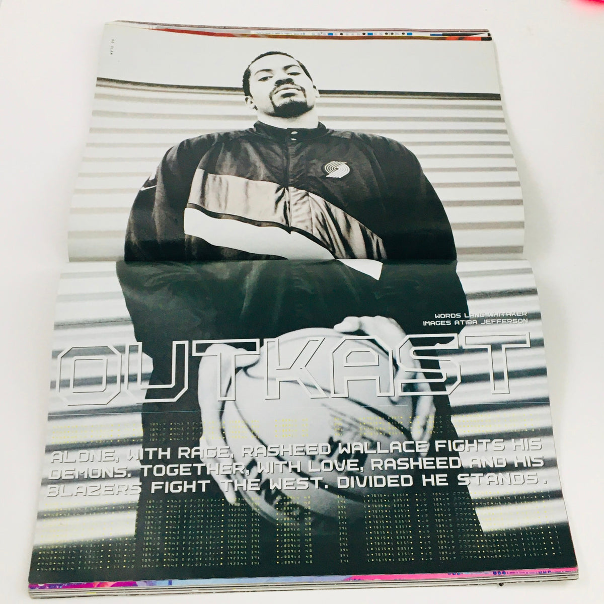 Slam Magazine June 1999 featuring an article about Rasheed Wallace, highlighting his challenges and journey in basketball with dynamic visual design.