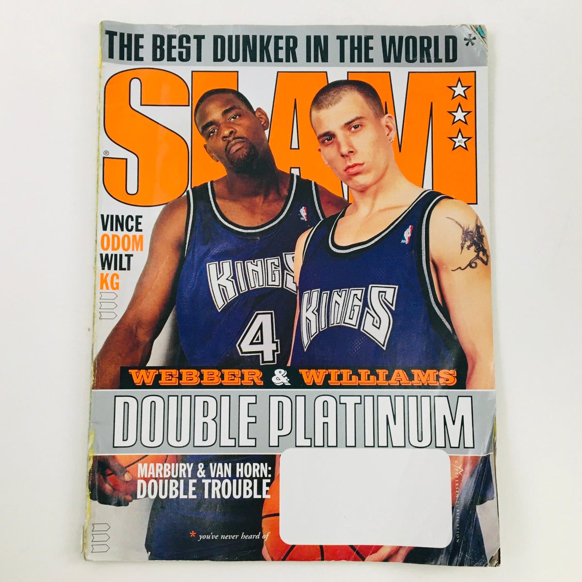 Slam Magazine March 2000 featuring Sacramento Kings players Chris Webber and Jason Williams on the cover, titled 'Double Platinum' and emphasizing their dynamic presence in the NBA.
