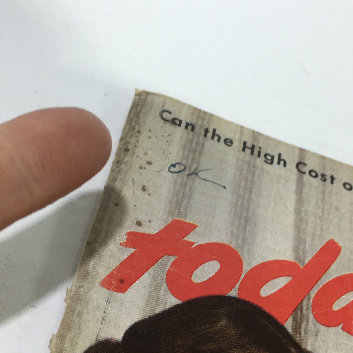 Close-up of VTG Today's Health Magazine: November 1952 showing the magazine title and a handwritten note indicating 'OK' along the top edge.