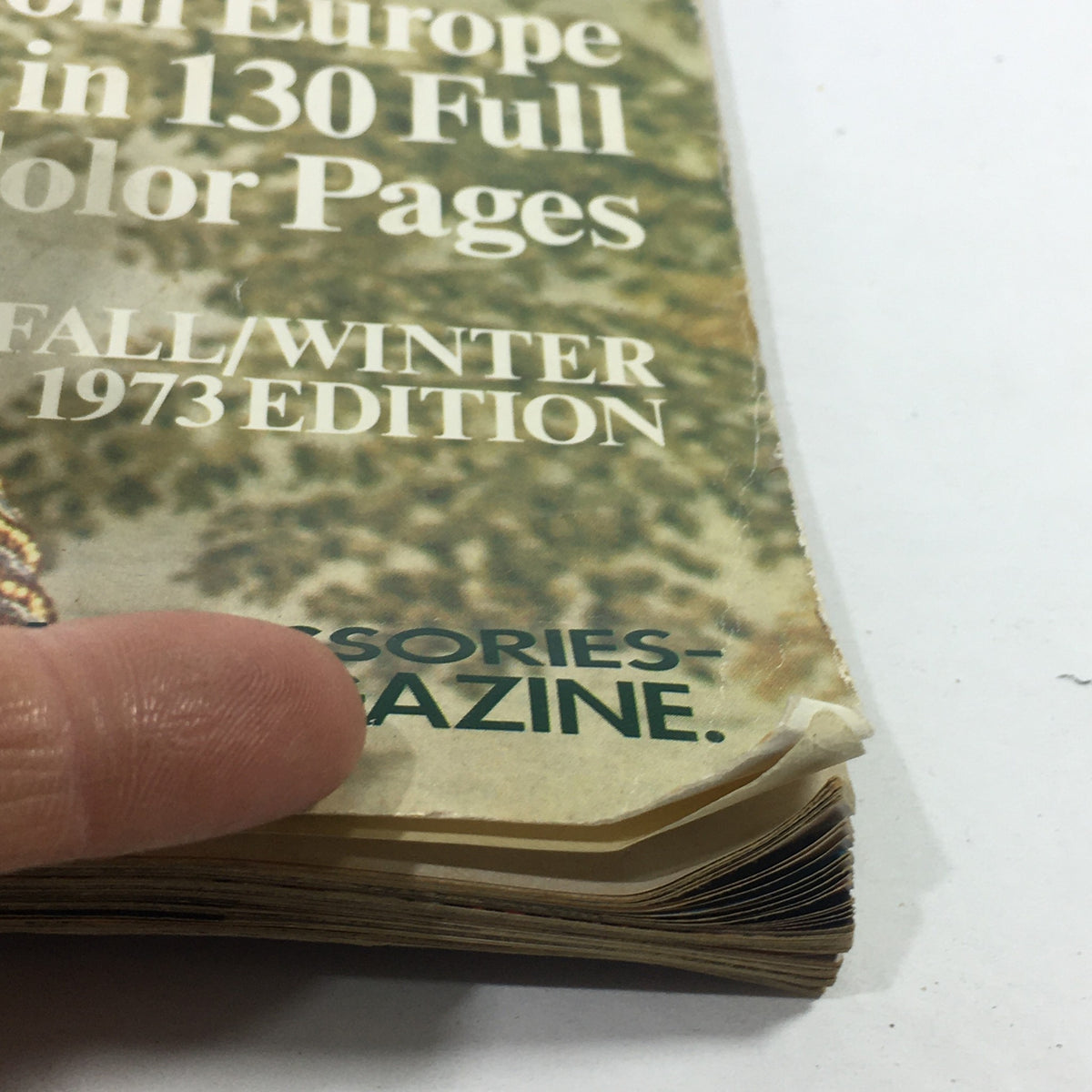 Close-up view of the cover of VTG Elegance Magazine: Fall-Winter 1973 Edition, highlighting the title and details, showcasing vintage magazine design.