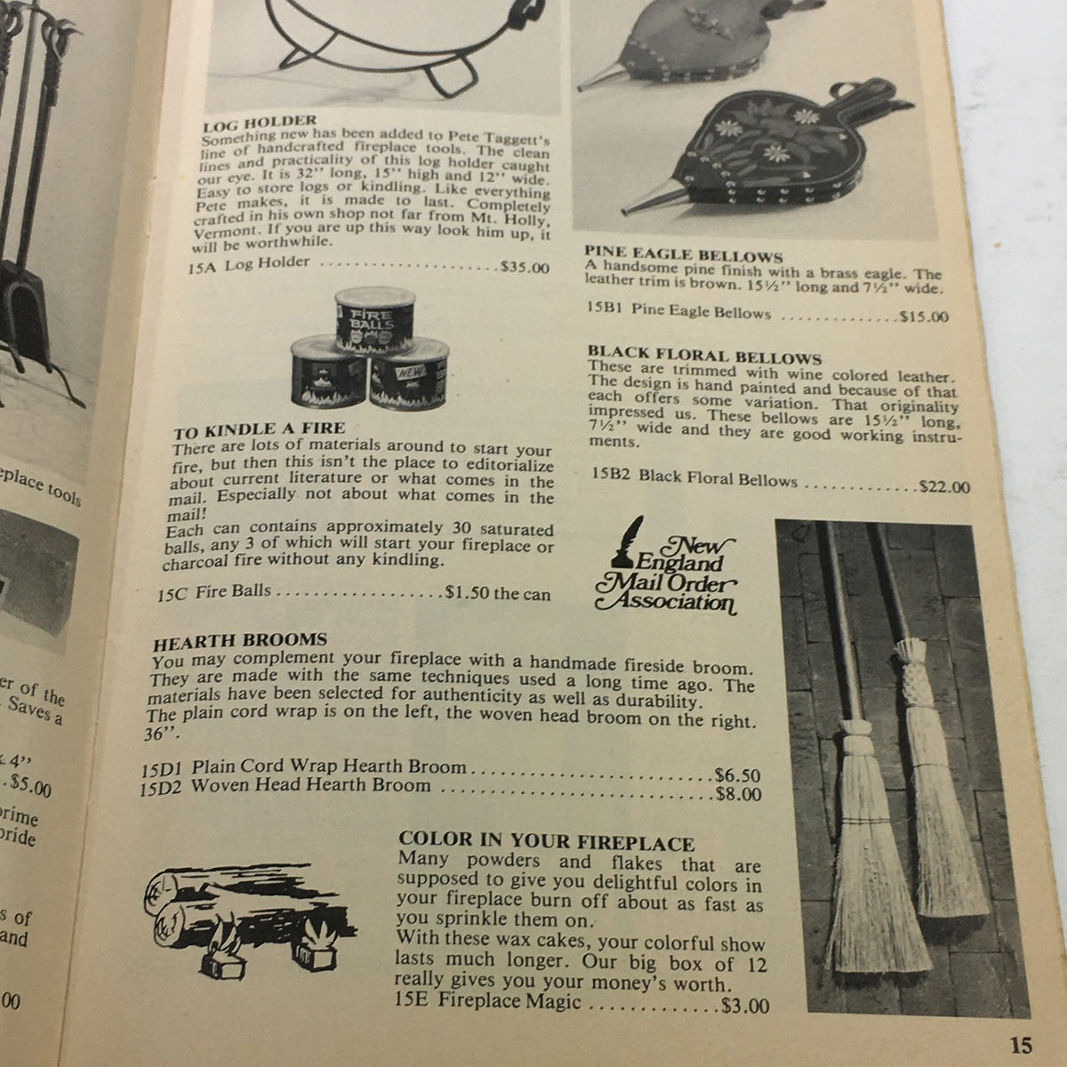Interior page of the VTG Vermont Village Shops Catalog: 1976 - 1977 displaying various listings and prices for unique crafts and goods from Vermont.