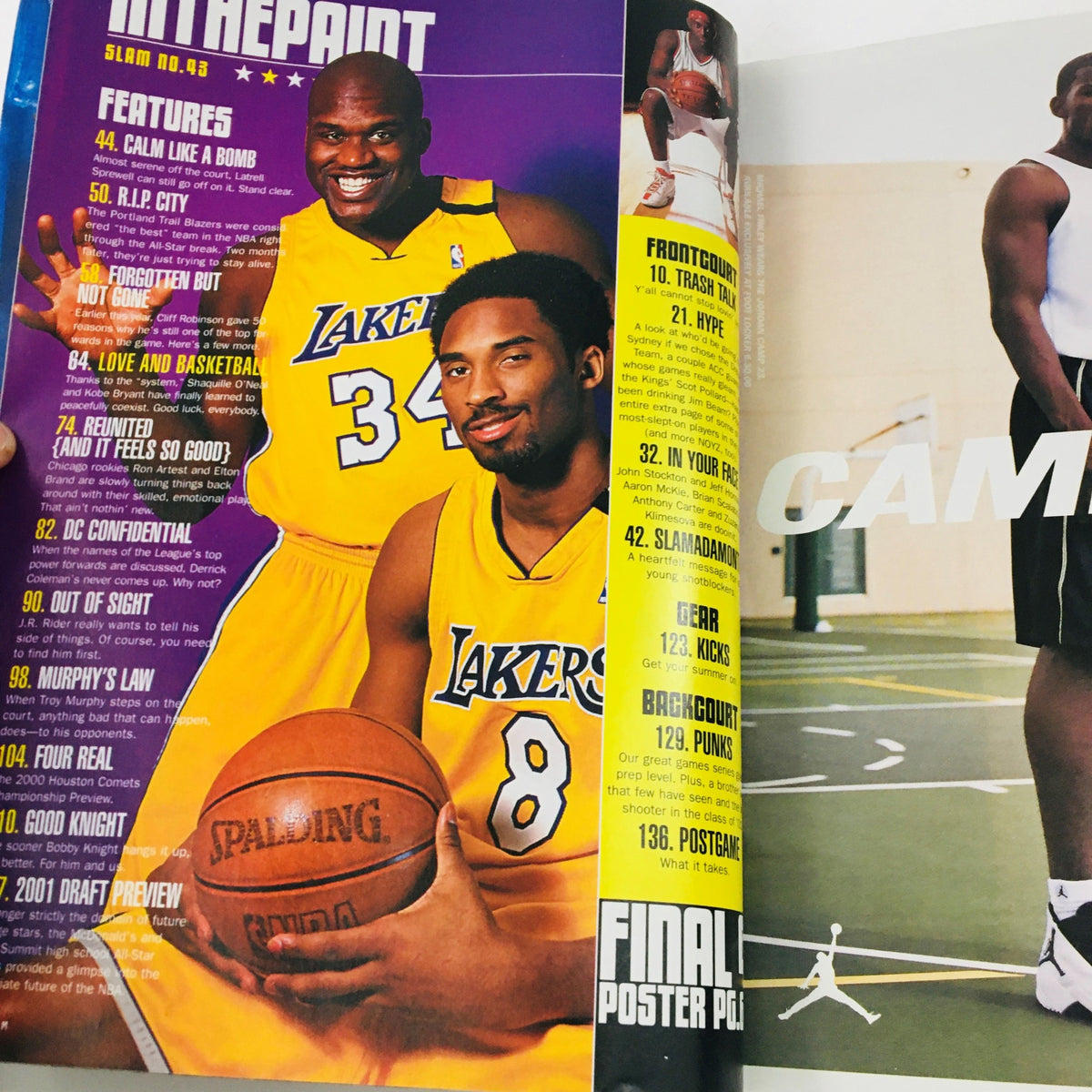 Inside page of Slam Magazine June 2000 displaying articles about Shaquille O'Neal and Kobe Bryant, emphasizing their legacy in basketball.