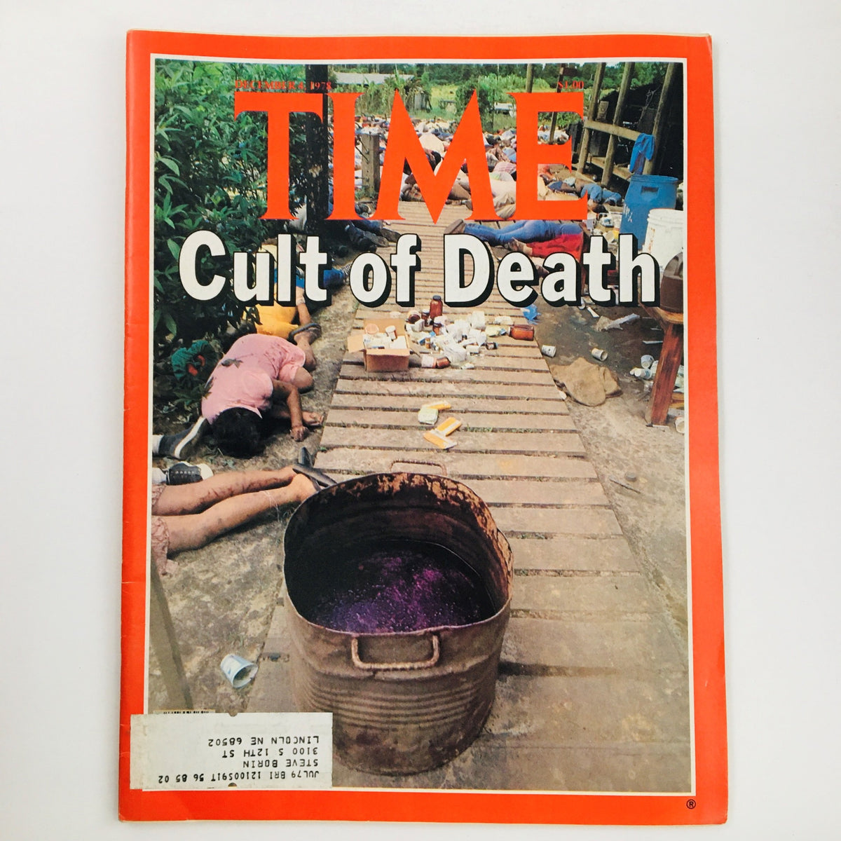Cover of Time Magazine from December 4, 1978, titled 'Cult of Death', featuring a haunting scene related to the Jonestown tragedy in Guyana, highlighting the dark aspects of cult dynamics.