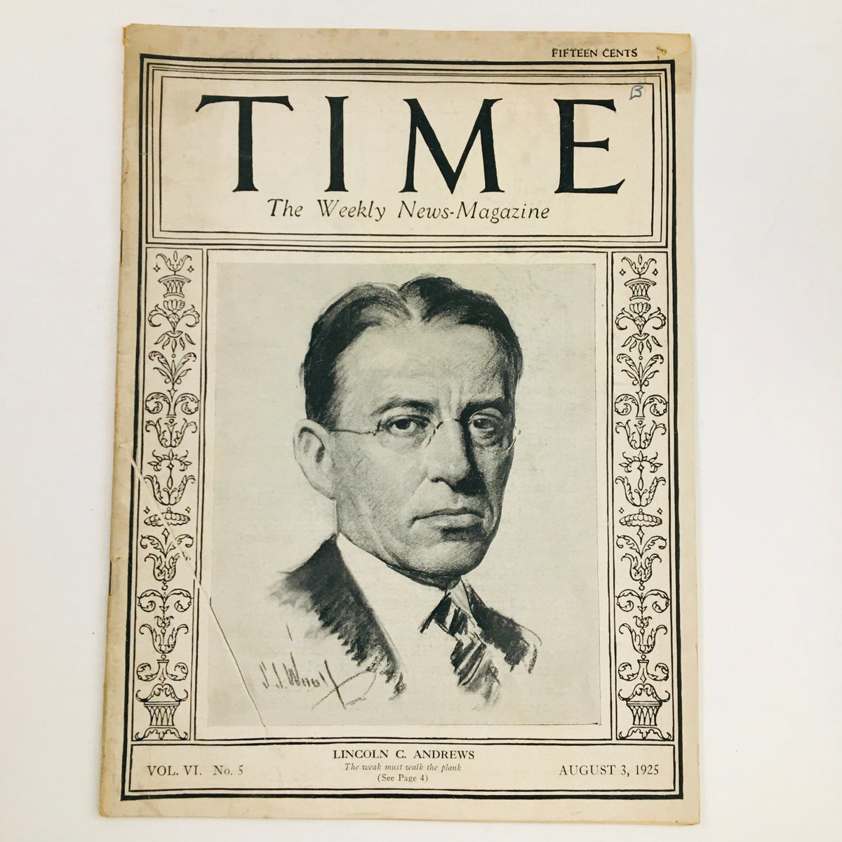 Cover of Time Magazine, August 3, 1925, Vol. VI, No. 5, featuring General Lincoln Clark Andrews