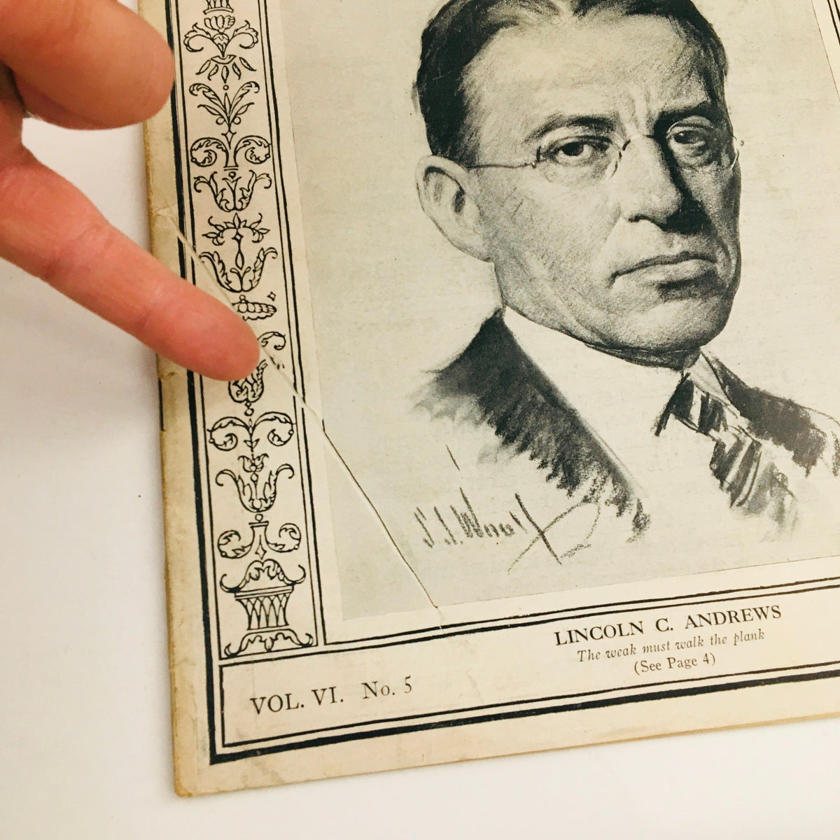 Close-up of the illustration of General Lincoln Clark Andrews from the cover of Vintage Time Magazine, August 3, 1925, showcasing his portrait and signature.