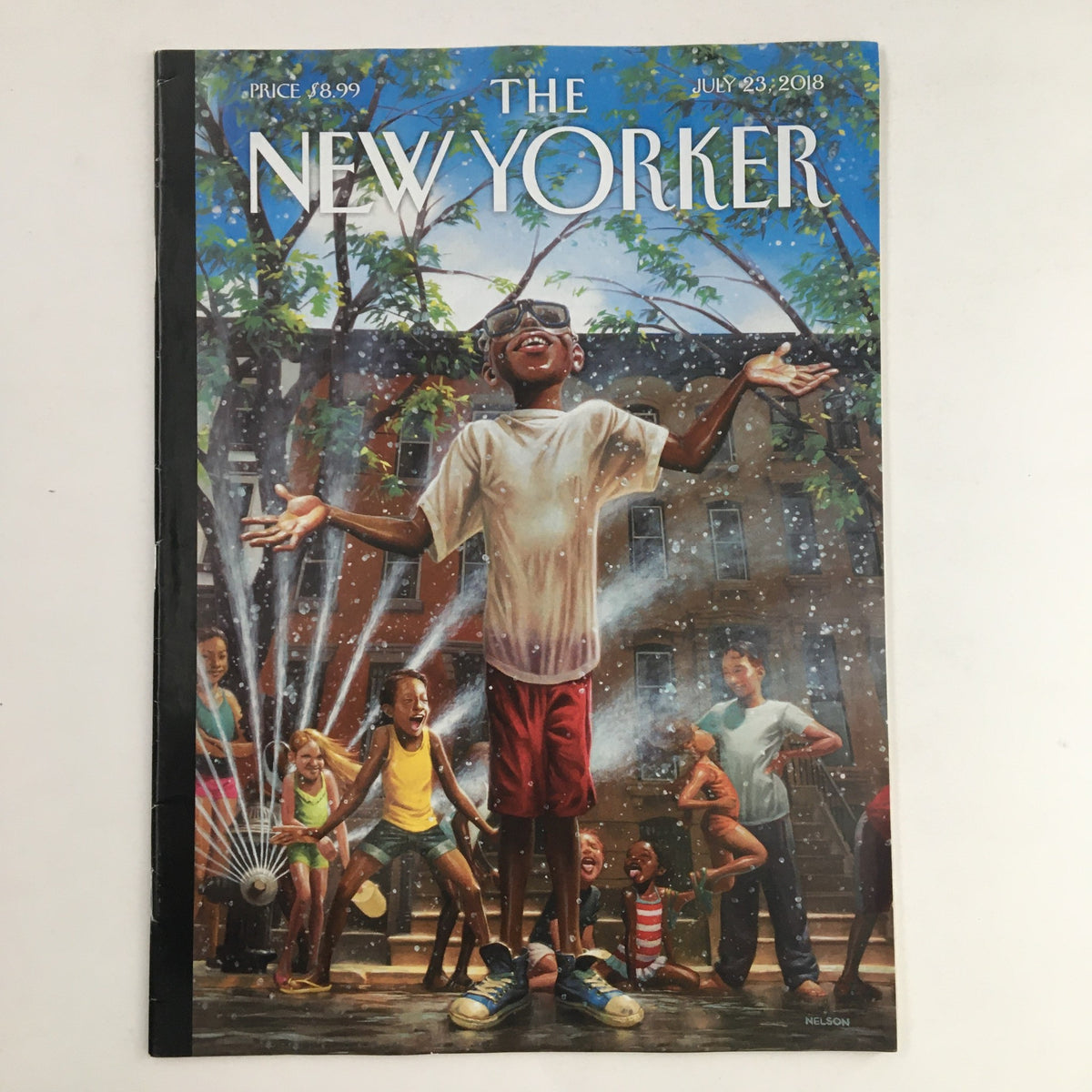 The New Yorker July 23 2018 Full Magazine Theme Cover by Kadir Nelson features vibrant artwork depicting joyful children playing in a summer scene, showcasing the magazine's characteristic artistic expression.