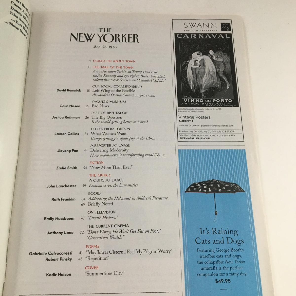 The New Yorker July 23 2018 Full Magazine Theme Cover by Kadir Nelson No Label featuring artistic cover design and vintage magazine details.