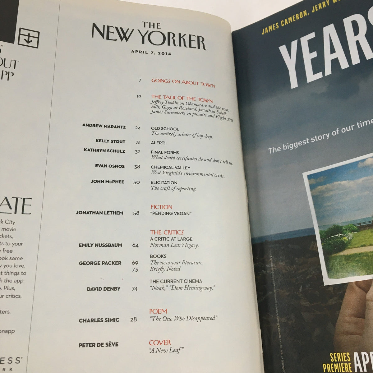 The New Yorker April 7 2014 issue includes the contents page, highlighting articles and the cover by Peter de Sève.
