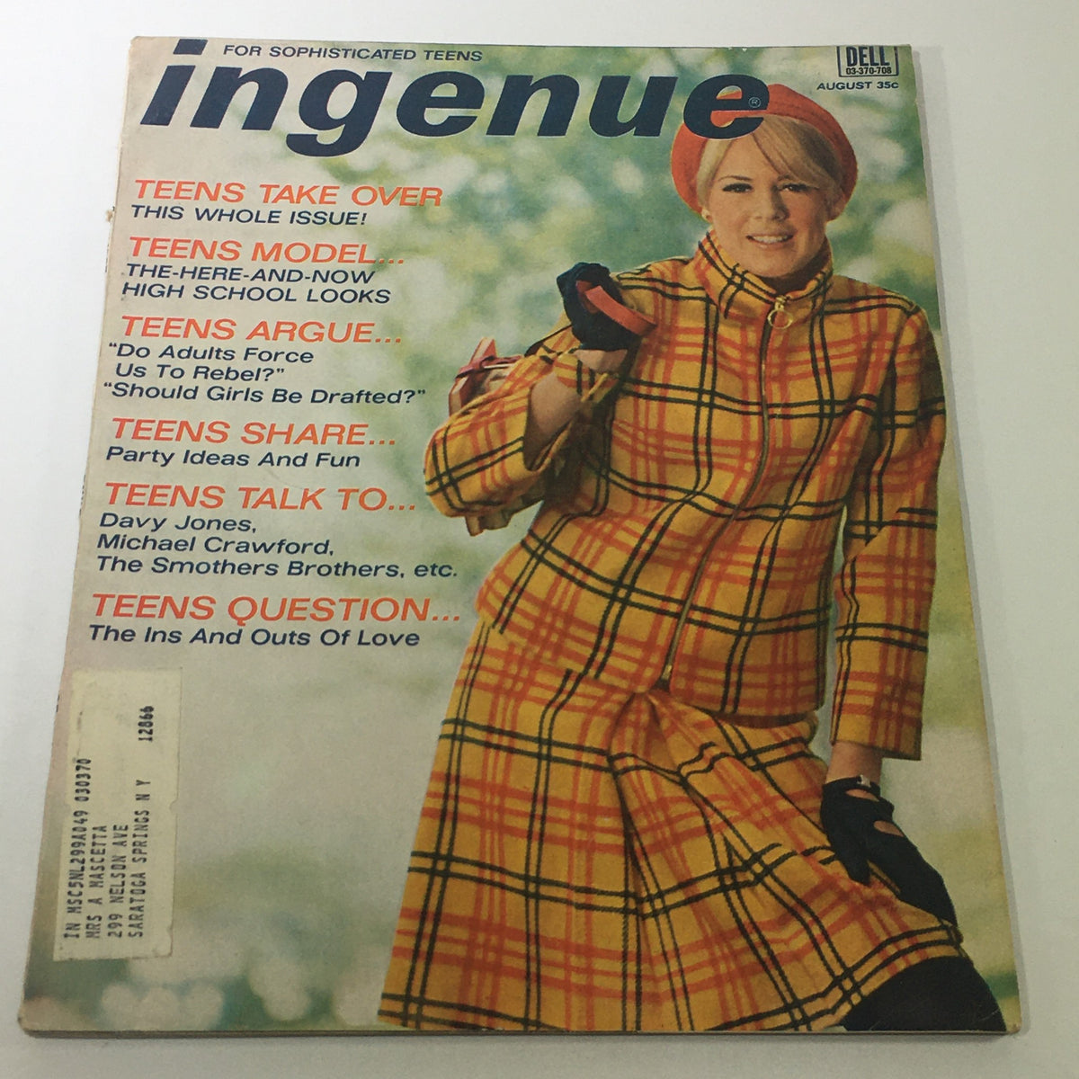 Cover of the VTG Ingenue Magazine: August 1967 featuring the theme 'Teens Take Over / Teens Model', showcasing a stylish teen in a plaid outfit, highlighting the fashion trends of the 1960s.