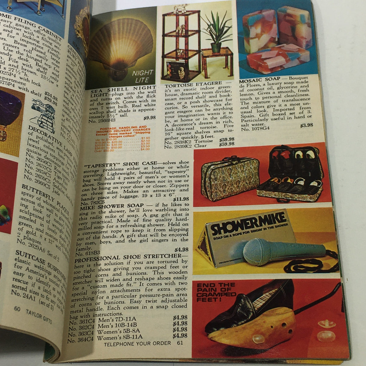 Interior page from VTG Taylor Gifts Catalog Since 1953: Spring 1978 showing vintage gift items including a night light and shoe care products.