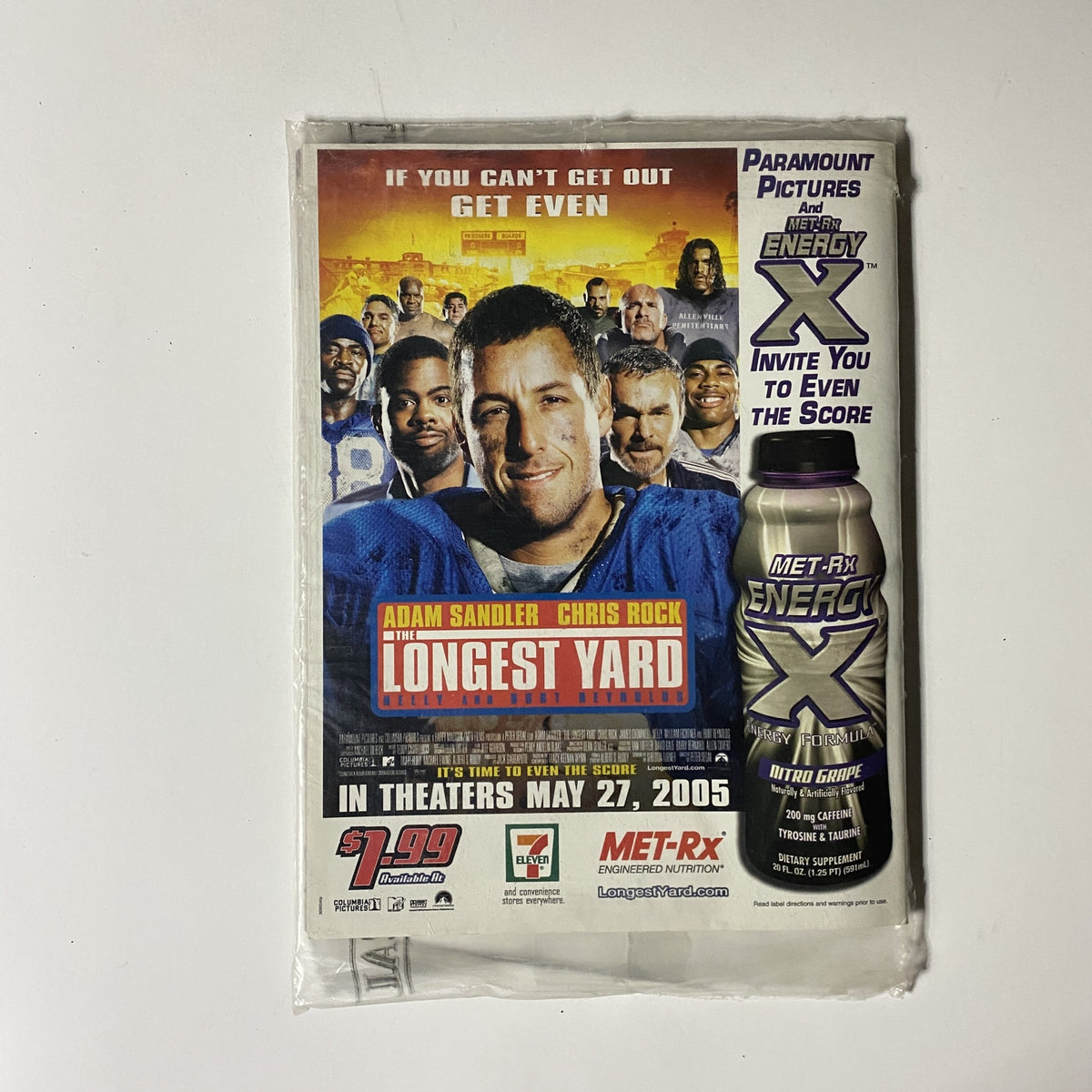 Back cover of Iron Man Magazine June 2005, displaying an advertisement for the movie The Longest Yard featuring Adam Sandler and Chris Rock, highlighting its additional collectible content.