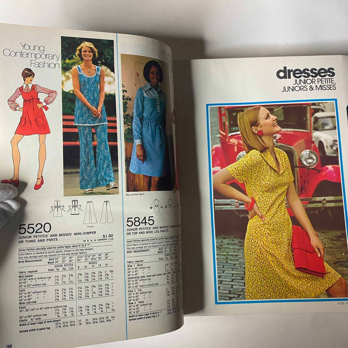 Young Contemporary Fashion section from the 1974 June Simplicity Catalog featuring stylish designs for junior petites and misses, including dresses and seperates. Featured in the original 1974 June Simplicity Catalog.
