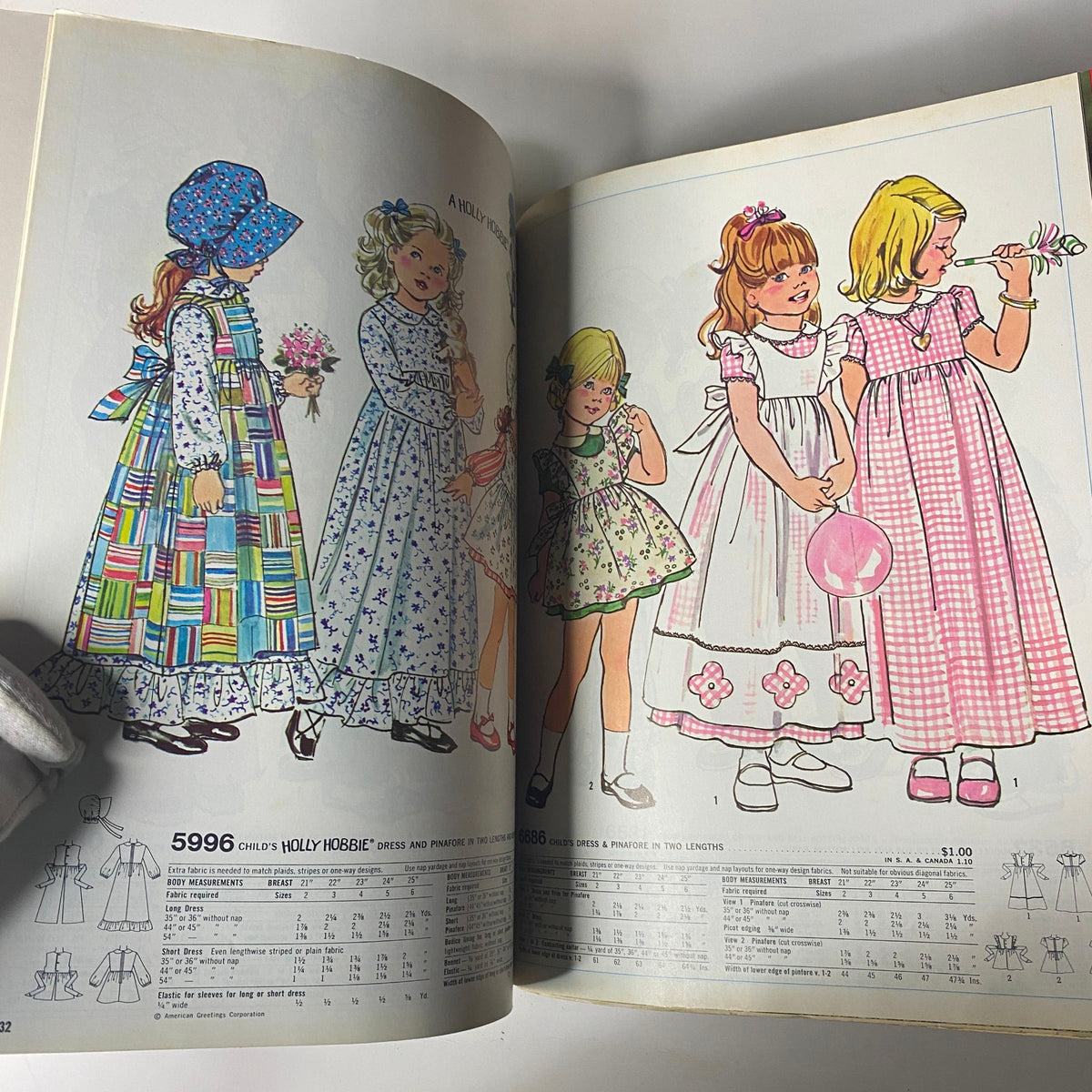 1975 Simplicity Special Catalog illustrating various girls' dresses and playwear patterns, emphasizing playful styles and versatile options for young girls.